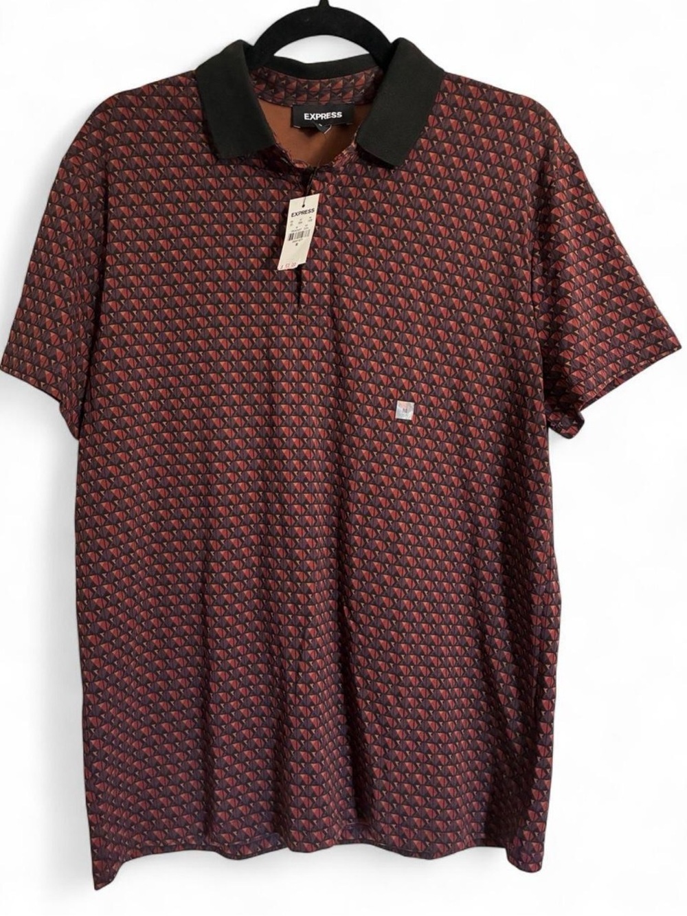 NWT Express Men's Geometric Print Polo Shirt - Size Medium